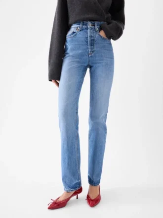 Le pantalon droit en denim de-Nîmes Jean à coupe droite
